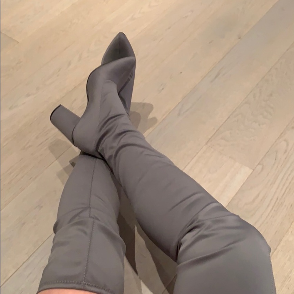 Thigh high over the knee grey boots